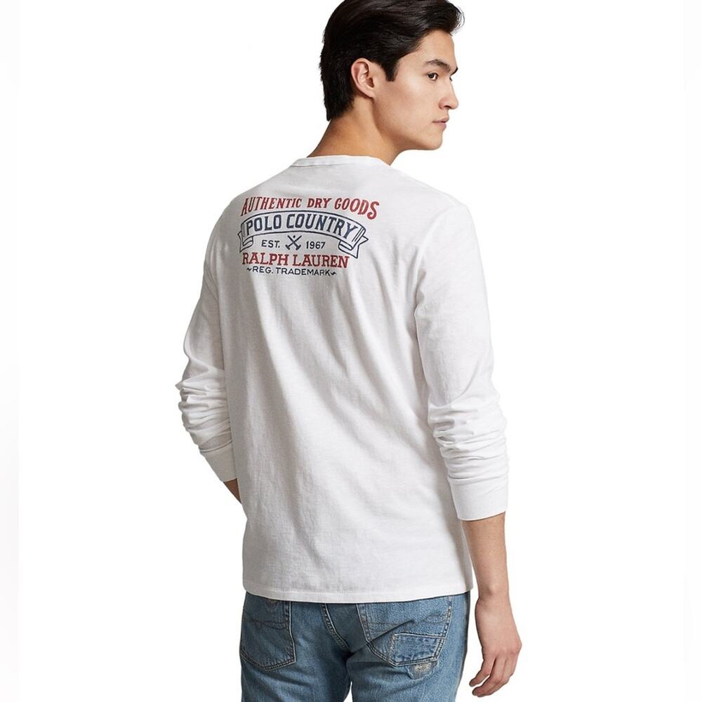 NWT Polo Ralph Lauren Polo Country Long Sleeve White T-Shirt Custom Fit Mens XL